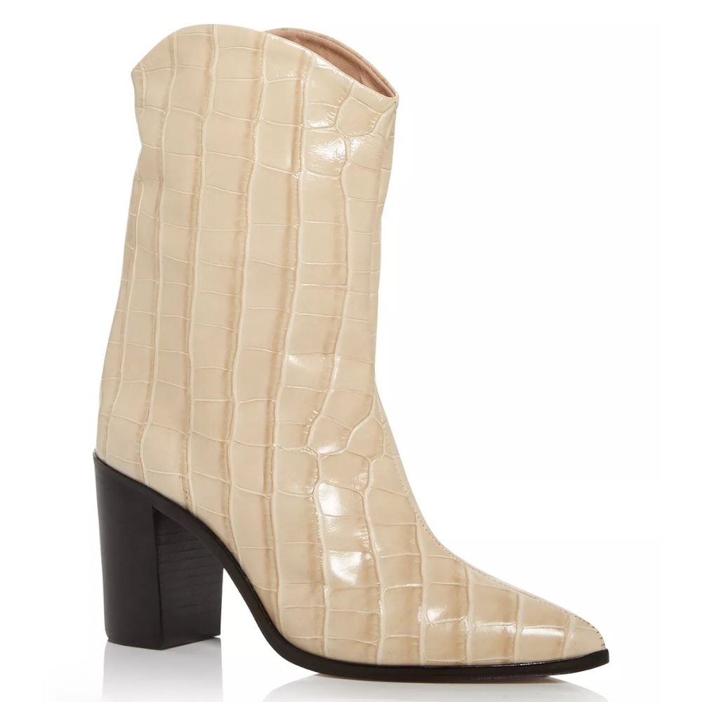 Schutz Women's Vonna Croc Embossed High Block Heel Booties
